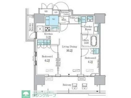 HARUMI FLAG PORT VILLAGE C棟(2LDK/11階)の間取り写真