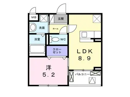 ソレイユ八条春日(1LDK/3階)の間取り写真