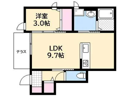 フェリシア小河内(1LDK/1階)の間取り写真