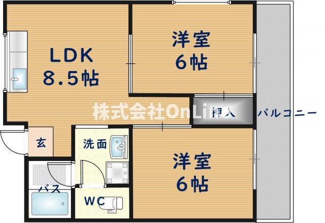 シャンポール東大阪(2DK/2階)の間取り写真