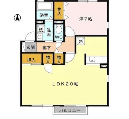 カンパーニュ黒岡A棟(2LDK/2階)の間取り写真