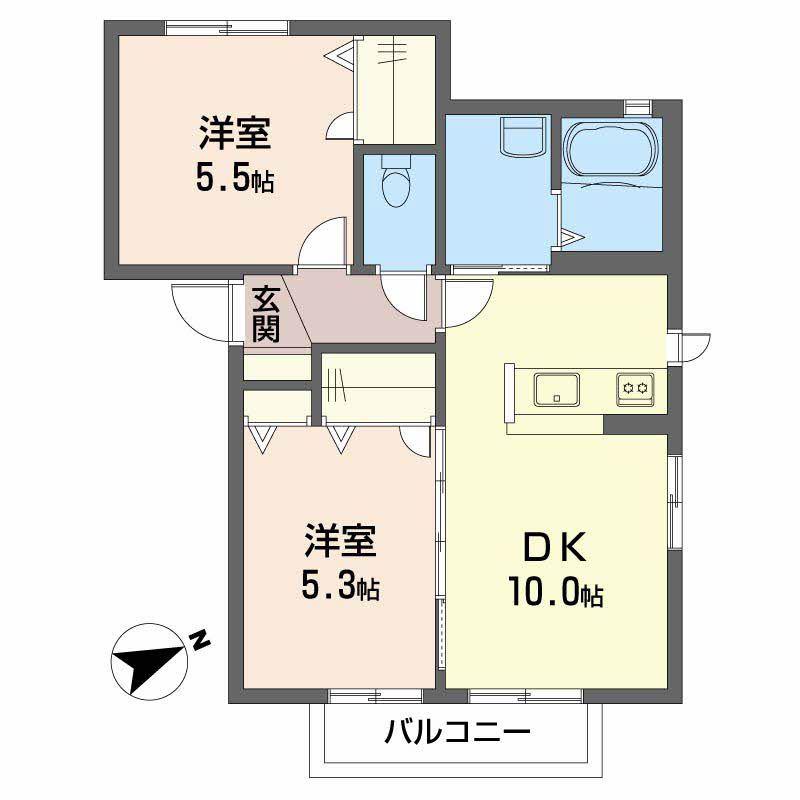 メゾンパークス 参番館(2DK/2階)の間取り写真