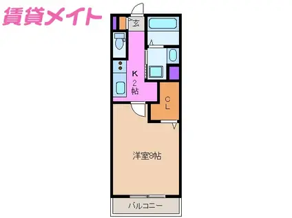 ガノスB(1K/2階)の間取り写真