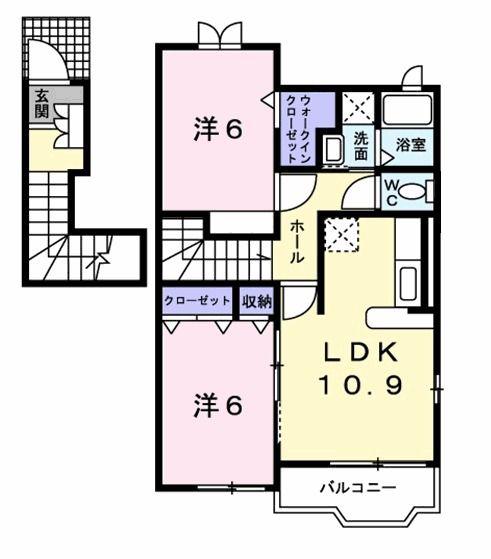 サニーヒル(2LDK/2階)の間取り写真