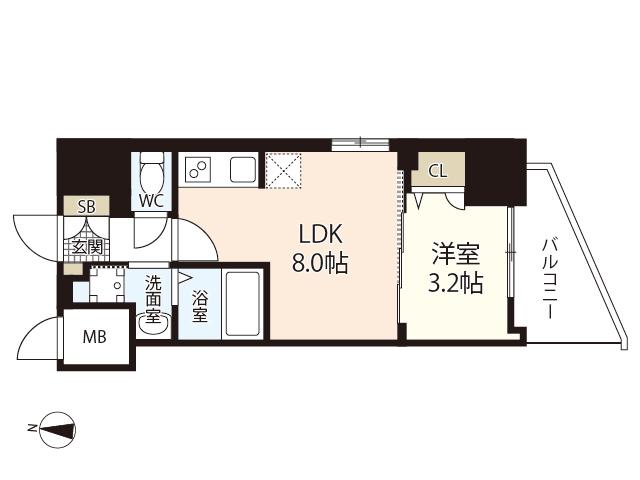 S-RESIDENCE国泰寺町一丁目(1LDK/14階)の間取り写真