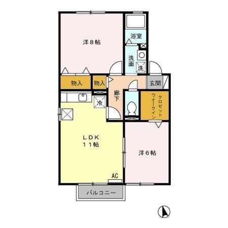 サンパティーク マ メゾンA(2LDK/1階)の間取り写真