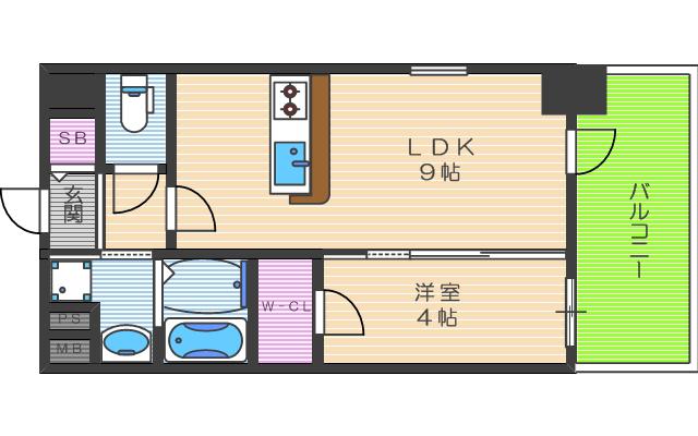 エスリード福島ブレイブ(1LDK/2階)の間取り写真