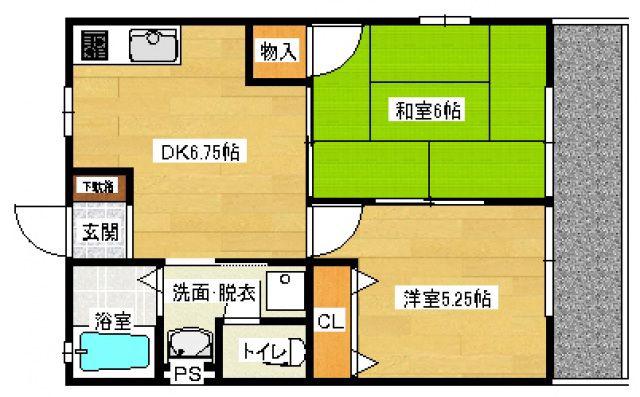 グランドハイツ(2DK/2階)の間取り写真