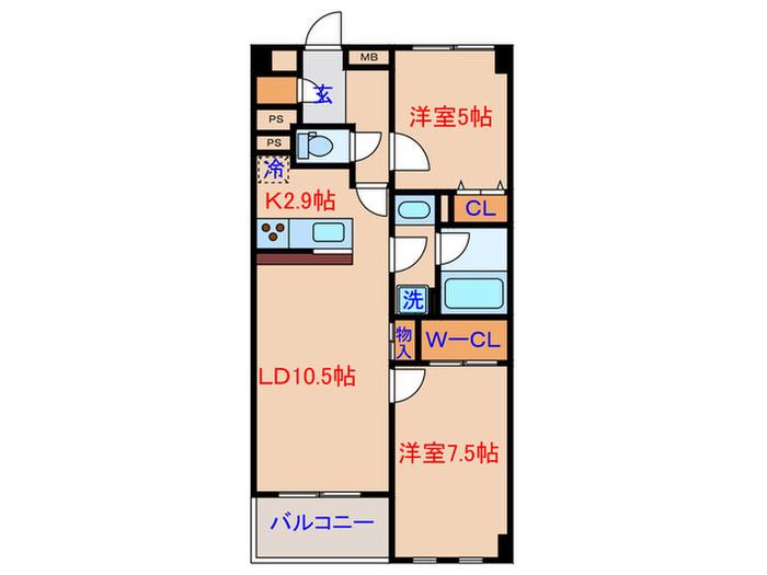 レジディア武蔵小杉(2LDK/2階)の間取り写真