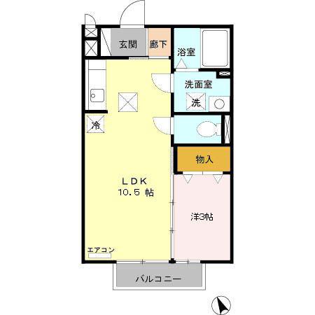 ヴェルデュールII(1LDK/1階)の間取り写真
