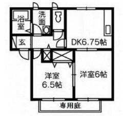 シャトー秋桜B棟(2DK/1階)の間取り写真
