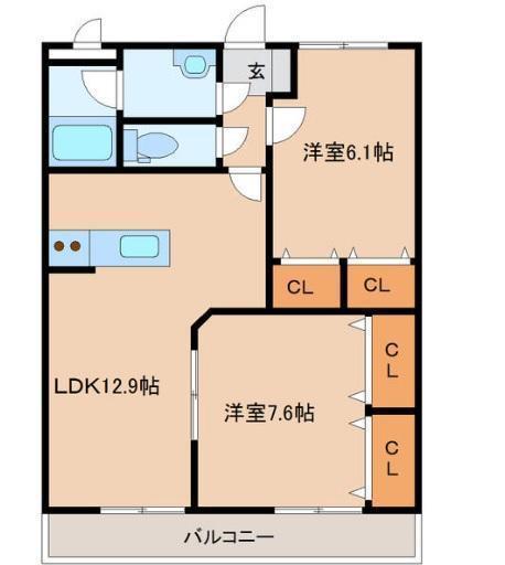 ERMスクウェアガーデン東館(2LDK/2階)の間取り写真