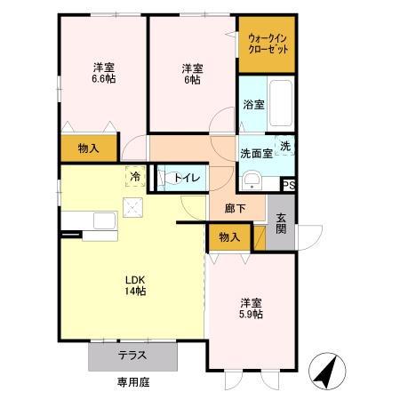フェデーレ C(3LDK/1階)の間取り写真