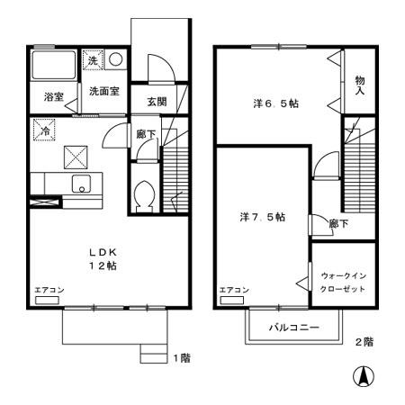ローズコート B棟(2LDK/1階)の間取り写真