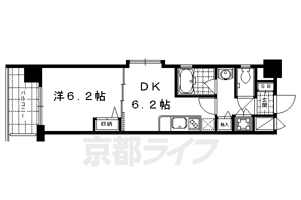 ベラジオ四条烏丸II(1DK/11階)の間取り写真