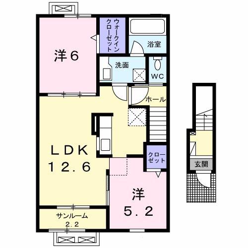 カーサプリートI(2LDK/2階)の間取り写真