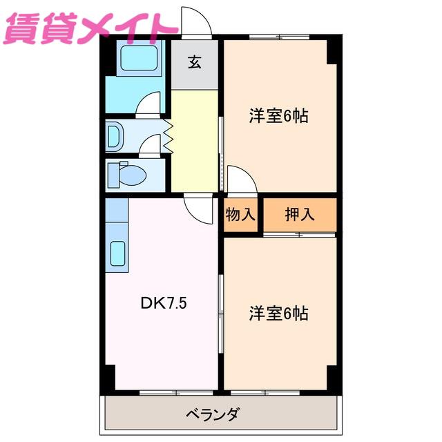 ロイヤルハイツ白子駅前(2DK/7階)の間取り写真