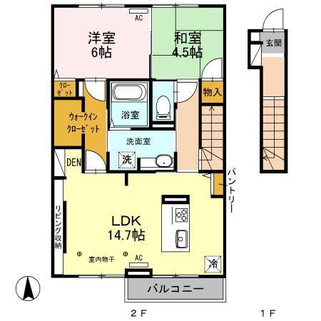 トラース沃宮(2LDK/2階)の間取り写真