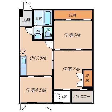 シャトー安野屋(3DK/1階)の間取り写真