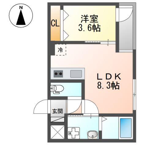 Nステージ長岡天神(1LDK/1階)の間取り写真