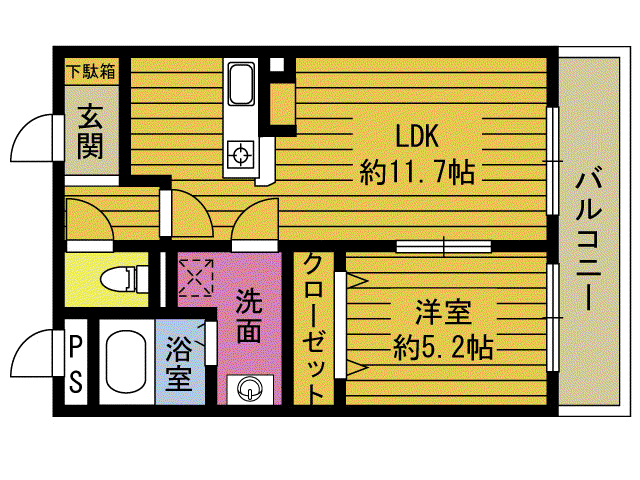 WINDOMル・ボンヌール(1LDK/4階)の間取り写真