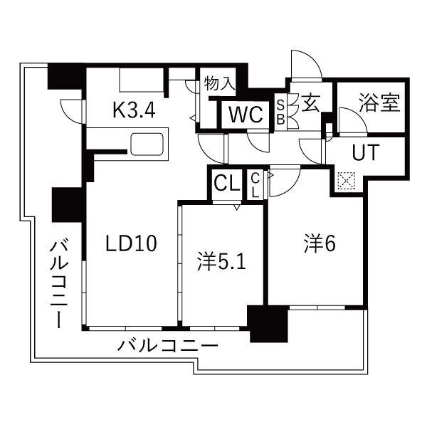 ブランズタワー札幌(2LDK/4階)の間取り写真