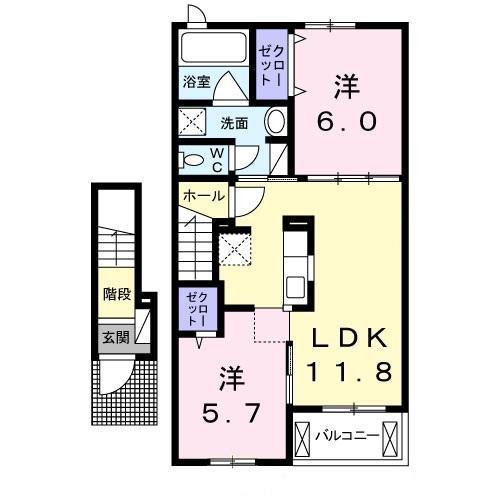 ソレイユ(2LDK/2階)の間取り写真