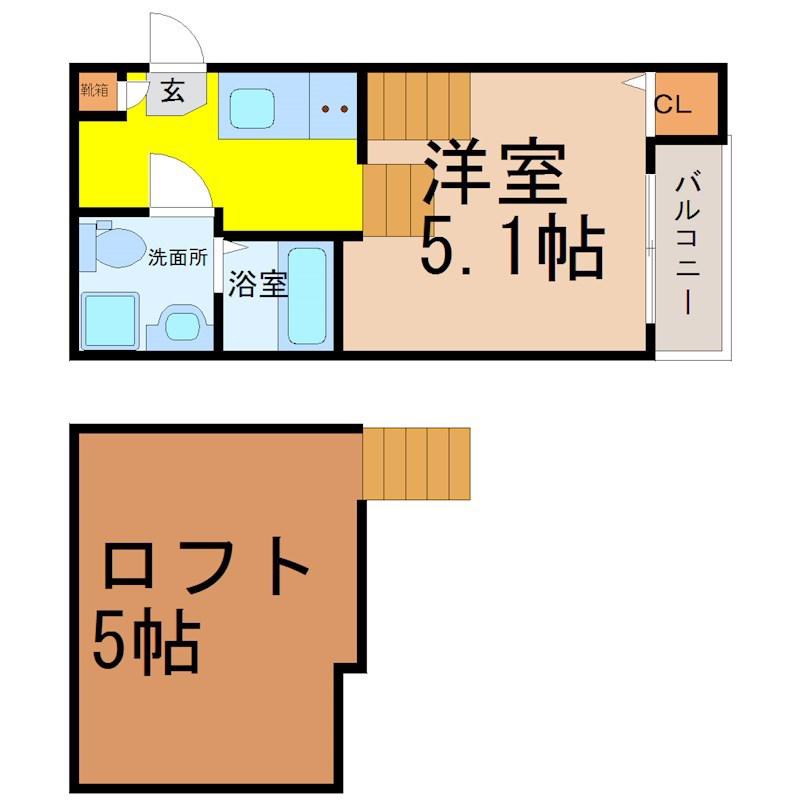 ハーモニーテラス川名町(1SK/2階)の間取り写真