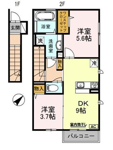 グランデディーオ A棟(2DK/2階)の間取り写真