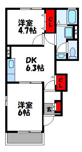 キブボンタックB(2DK/1階)の間取り写真