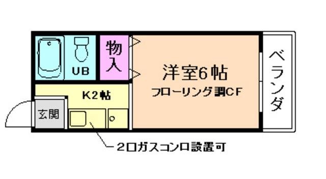 天神ハイツ(1K/2階)の間取り写真