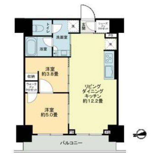 ザ・ライオンズフォーシア鶴見(2LDK/9階)の間取り写真