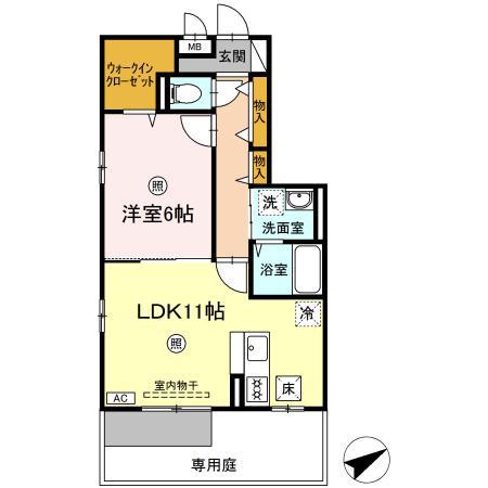 サウスグラース(1LDK/1階)の間取り写真