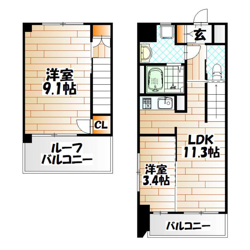 若富士マンション(2LDK/9階)の間取り写真