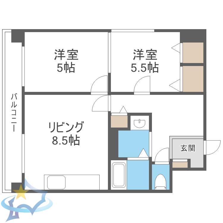 朝日プラザ南21条(2DK/6階)の間取り写真