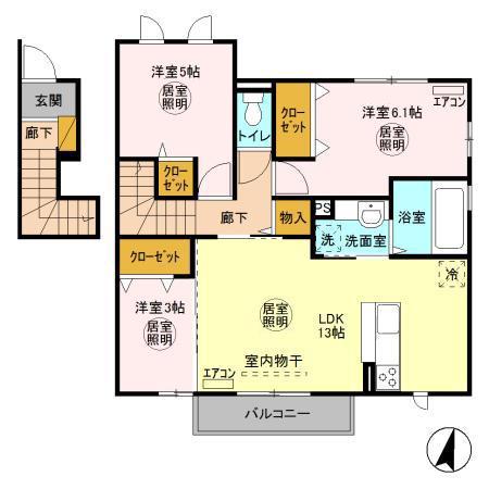 グランライト D(3LDK/2階)の間取り写真