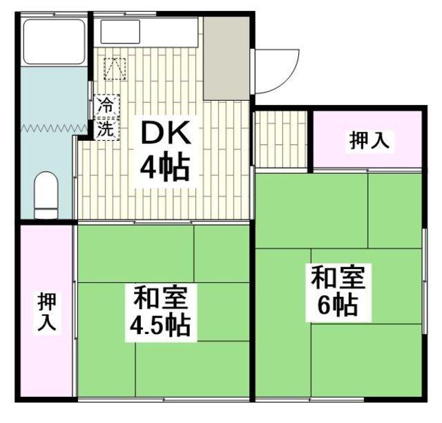 ネイヴィーフィールド岡津町(2DK/2階)の間取り写真