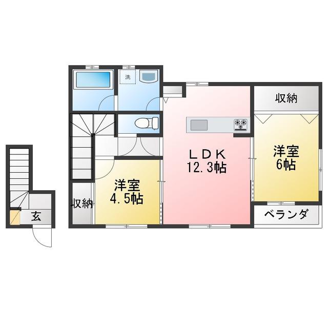 西武池袋線 ひばりケ丘駅(東京) 徒歩16分 2階建 築1年(2LDK/2階)の間取り写真