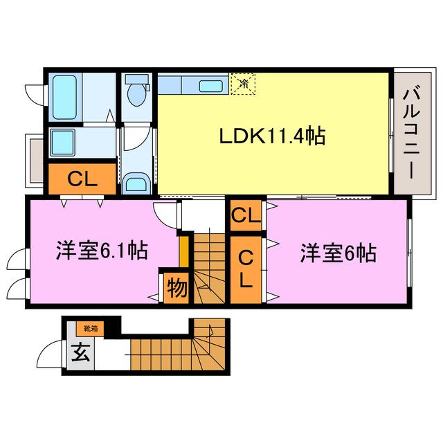 ブルースカイツAB(2LDK/2階)の間取り写真