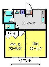 シティハイムホソノC(2DK/1階)の間取り写真