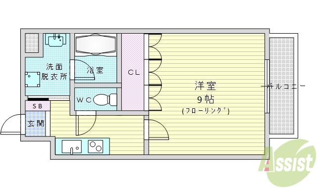 グリーンヒルⅢ(1K/4階)の間取り写真
