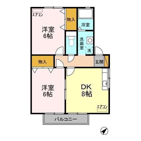 フォン・ブラウン(2DK/2階)の間取り写真