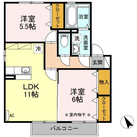 グランモアシティB棟(2LDK/2階)の間取り写真