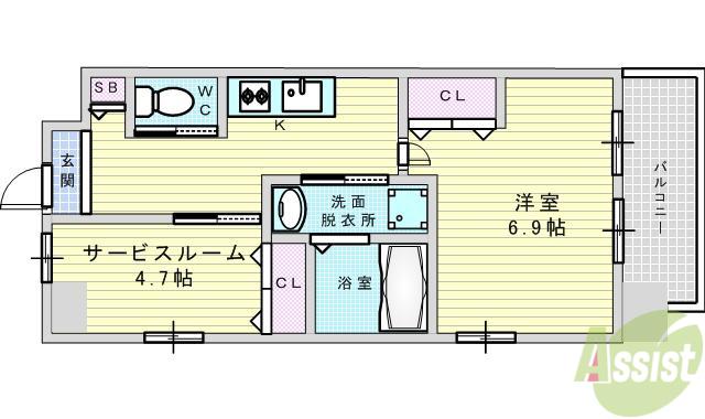 スプランディッド新大阪3(1SK/12階)の間取り写真
