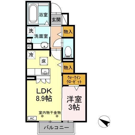 フローラII 三園(1LDK/1階)の間取り写真