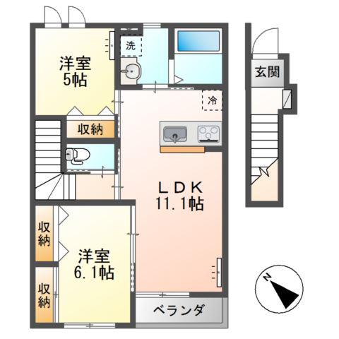 元吉田町アパート(2LDK/2階)の間取り写真