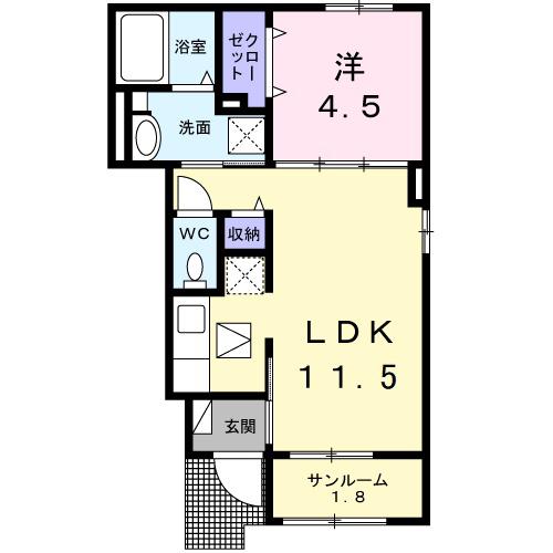 ベル フィオーレ A(1LDK/1階)の間取り写真
