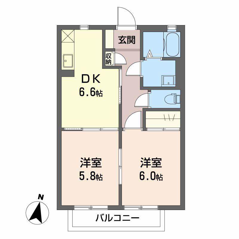 バリュージュ若宮(2DK/2階)の間取り写真