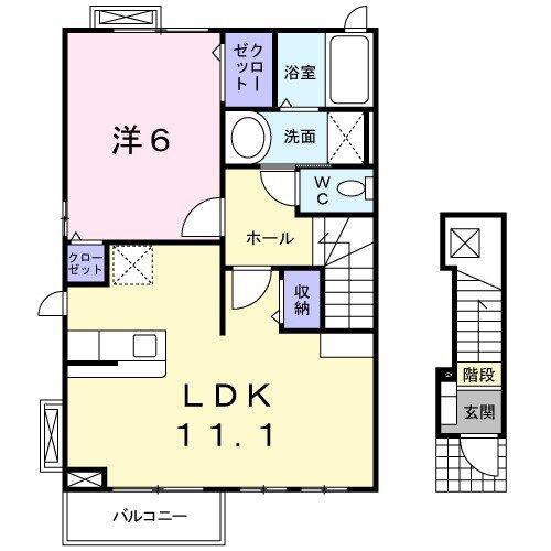 ヴァレンティア(1LDK/2階)の間取り写真
