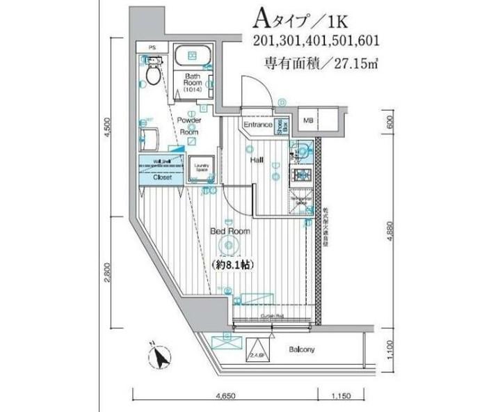 MAXIV ALIVE堀切菖蒲園(1K/4階)の間取り写真